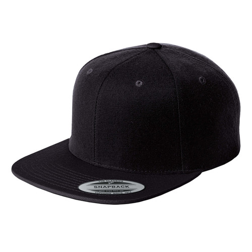 Black Baseball Hat Blank Structured Flat Bill Snapback Cap