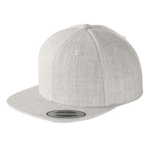 Heather Grey Baseball Hat Blank Structured Flat Bill Snapback Cap