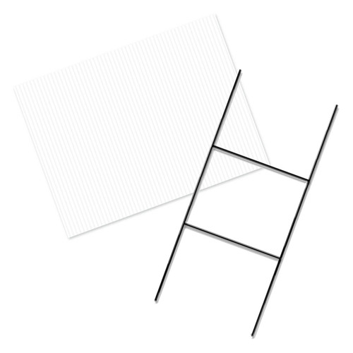 Yard Sign with Step Stake Bundle 18" x 24" Short Flute White Corrugated Plastic Sheets