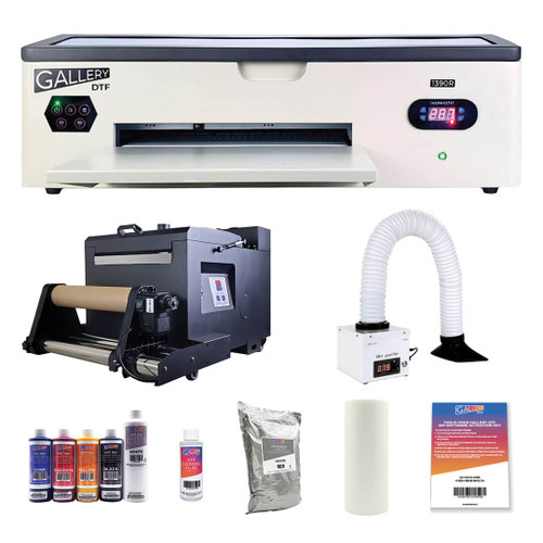 Refurbished Gallery DTF Printer Bundle 1390R, CMYKW Inks, DTF Powder, DTF Film, Software, Inline Roll Shaker & Oven With Filter